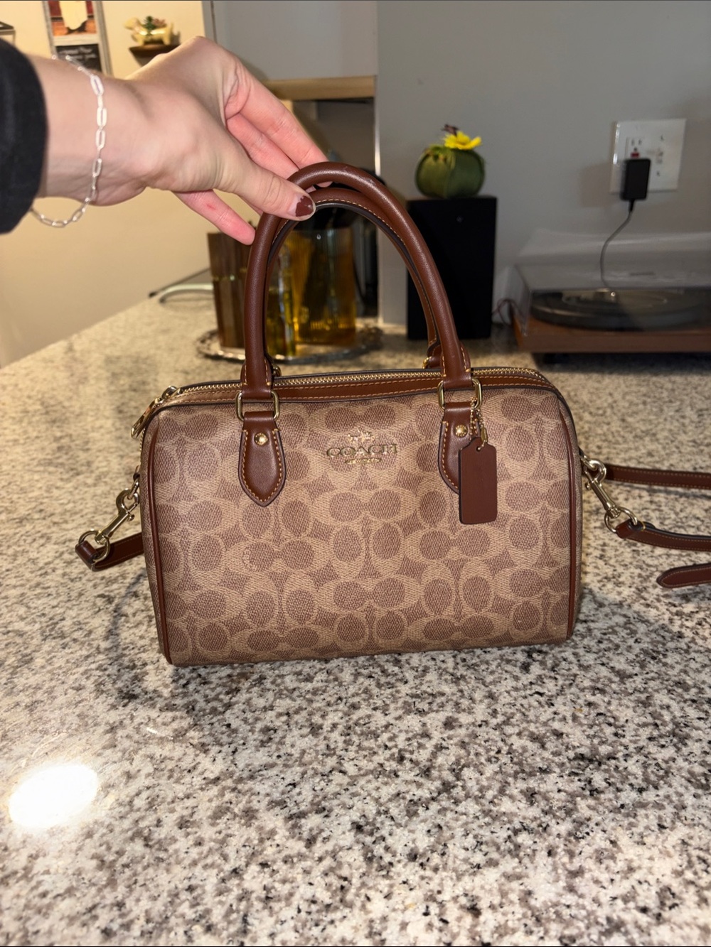 Coach Brown Signature Rowan Satchel bag Leather Trim